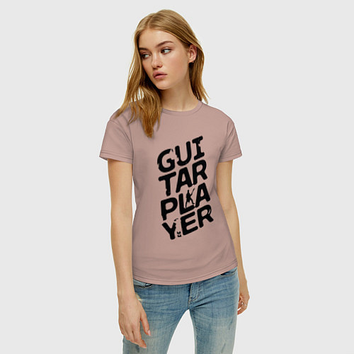 Женская футболка MoMo - Guitar player черный / Пыльно-розовый – фото 3