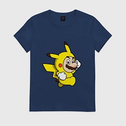 Футболка хлопковая женская Марио пикачу, цвет: тёмно-синий