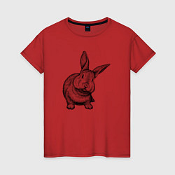 Футболка хлопковая женская Кролик любопытный, цвет: красный