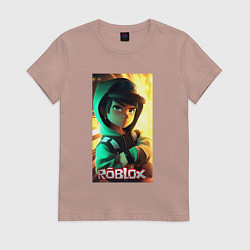 Футболка хлопковая женская Персонаж Роблокс, цвет: пыльно-розовый