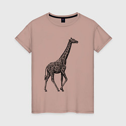 Футболка хлопковая женская Жираф гуляет, цвет: пыльно-розовый