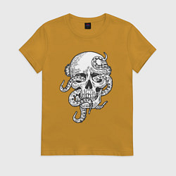 Футболка хлопковая женская Skull octopus, цвет: горчичный