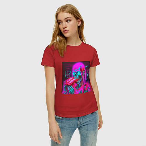 Женская футболка Неоновый скелет зомби / Красный – фото 3