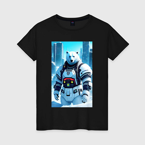 Женская футболка Polar bear - cyberpunk - neural network / Черный – фото 1