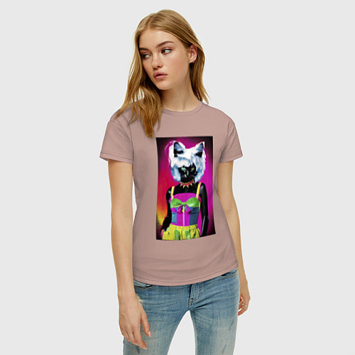 Женская футболка Cat fashionista - pop art - neural network / Пыльно-розовый – фото 3