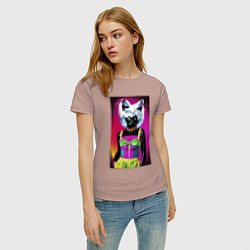 Футболка хлопковая женская Cat fashionista - pop art - neural network, цвет: пыльно-розовый — фото 2