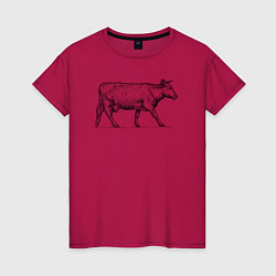 Футболка хлопковая женская Корова в профиль, цвет: маджента