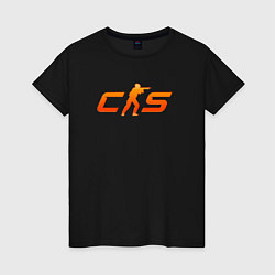 Футболка хлопковая женская CS 2 orange logo, цвет: черный