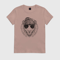 Футболка хлопковая женская Лев модный, цвет: пыльно-розовый