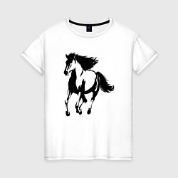 Футболка хлопковая женская Лошадь скачет, цвет: белый