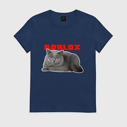 Футболка хлопковая женская Кот roblox, цвет: тёмно-синий