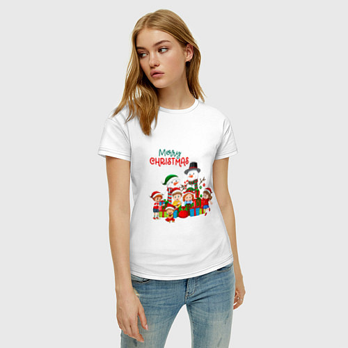 Женская футболка Мэри крисмас - новогодние герои / Белый – фото 3