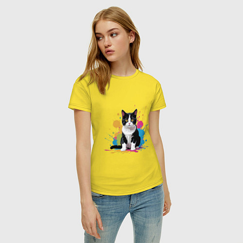 Женская футболка Кот проказник / Желтый – фото 3