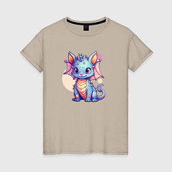 Футболка хлопковая женская Cute dragon cat, цвет: миндальный