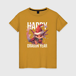 Футболка хлопковая женская Happy Dragon year, цвет: горчичный
