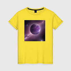 Футболка хлопковая женская Планета фиолет, цвет: желтый