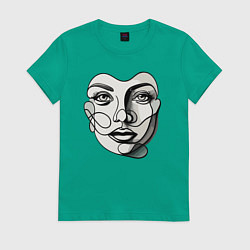 Футболка хлопковая женская Лицо девушки, цвет: зеленый
