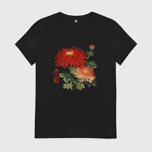 Женская футболка Красные хризантемы / Черный – фото 1