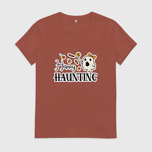 Женская футболка Удачных призраков хэллоуин конфеты и призраки / Кирпичный – фото 1