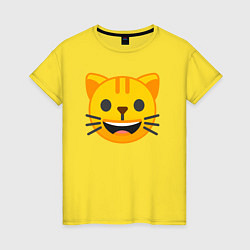Футболка хлопковая женская Жёлтый котик счастлив, цвет: желтый