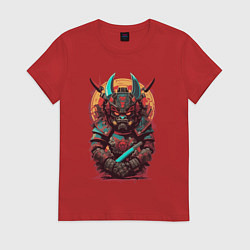 Футболка хлопковая женская Техно самурай, цвет: красный