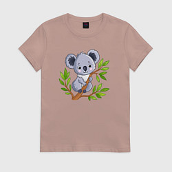 Футболка хлопковая женская Коала на дереве, цвет: пыльно-розовый