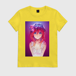 Футболка хлопковая женская Anime Girl refflex, цвет: желтый