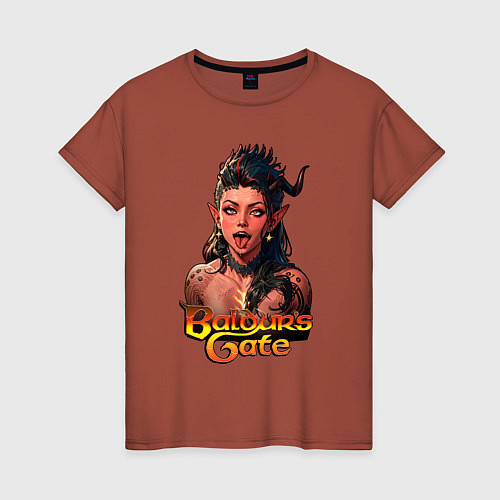 Женская футболка Karlah - Baldurs gate - ahegao / Кирпичный – фото 1