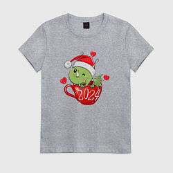 Футболка хлопковая женская Дракончик в кружке 2024, цвет: меланж