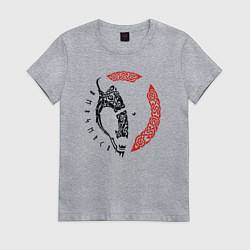 Футболка хлопковая женская Волк - символика древних славян, цвет: меланж
