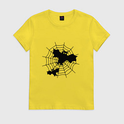 Футболка хлопковая женская Летучие мыши на паутине, цвет: желтый