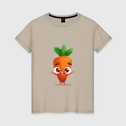 Футболка хлопковая женская Морковка кавайная, цвет: миндальный