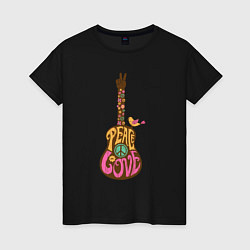 Футболка хлопковая женская Peace guitar, цвет: черный