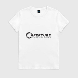 Футболка хлопковая женская Aperture Laboratories логотип, цвет: белый