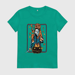 Футболка хлопковая женская Хэллоуин - майкл майерс, цвет: зеленый