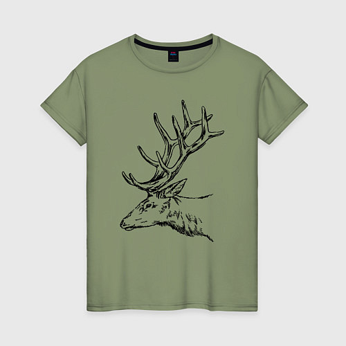 Женская футболка Голова оленя в профиль / Авокадо – фото 1
