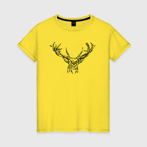 Женская футболка Голова оленя анфас / Желтый – фото 1