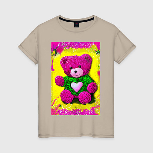 Женская футболка Розовый мишка плюшевый / Миндальный – фото 1