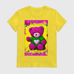 Футболка хлопковая женская Розовый мишка плюшевый, цвет: желтый
