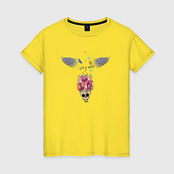 Футболка хлопковая женская Череп с прической цветов, цвет: желтый