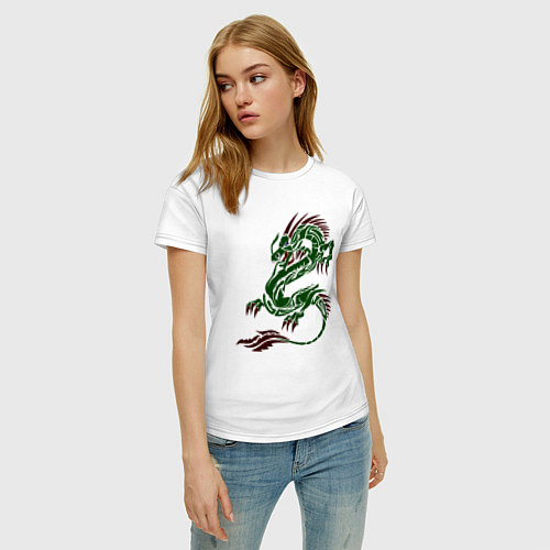 Женская футболка Символ года - зелёный дракон / Белый – фото 3