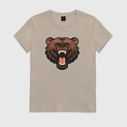 Футболка хлопковая женская Злой гризли, цвет: миндальный