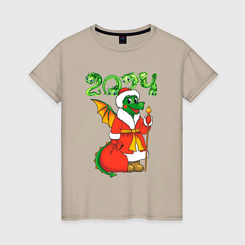 Женская футболка Дракон дед Мороз / Миндальный – фото 1