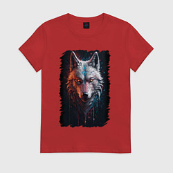 Футболка хлопковая женская Психоделический волк, цвет: красный