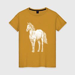 Футболка хлопковая женская Белая лошадь стоит, цвет: горчичный