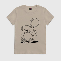 Футболка хлопковая женская Мишка с воздушным шариком - раскраска, цвет: миндальный