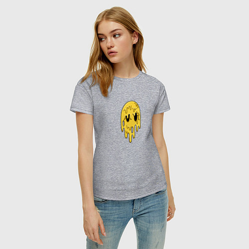 Женская футболка Расплавленный стекающий смайлик / Меланж – фото 3