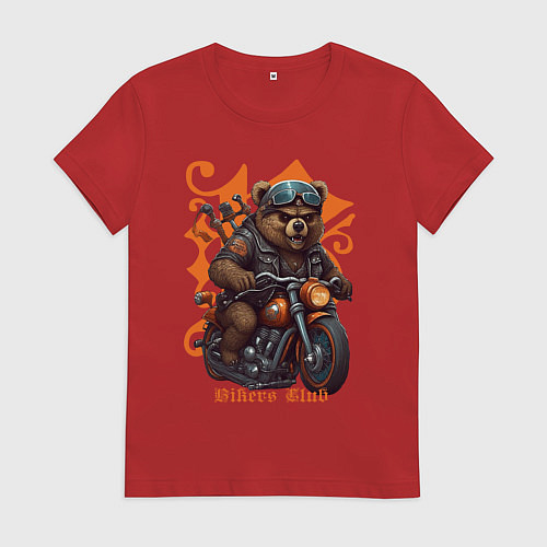 Женская футболка Медведь байкер на мотоцикле / Красный – фото 1