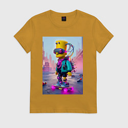 Футболка хлопковая женская Барт Симпсон на скейтборде - киберпанк, цвет: горчичный