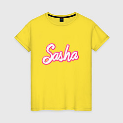 Футболка хлопковая женская Саша шрифтом барби - объемный шрифт, цвет: желтый